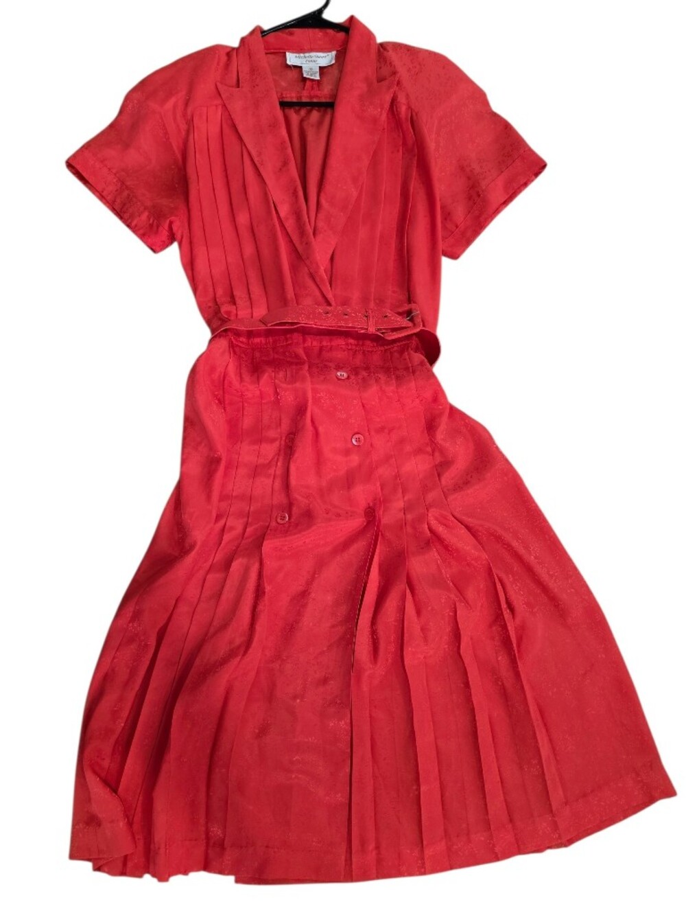 Vintage Michelle Stuart Petite 10 Bright Red Textured Midi Dress Size